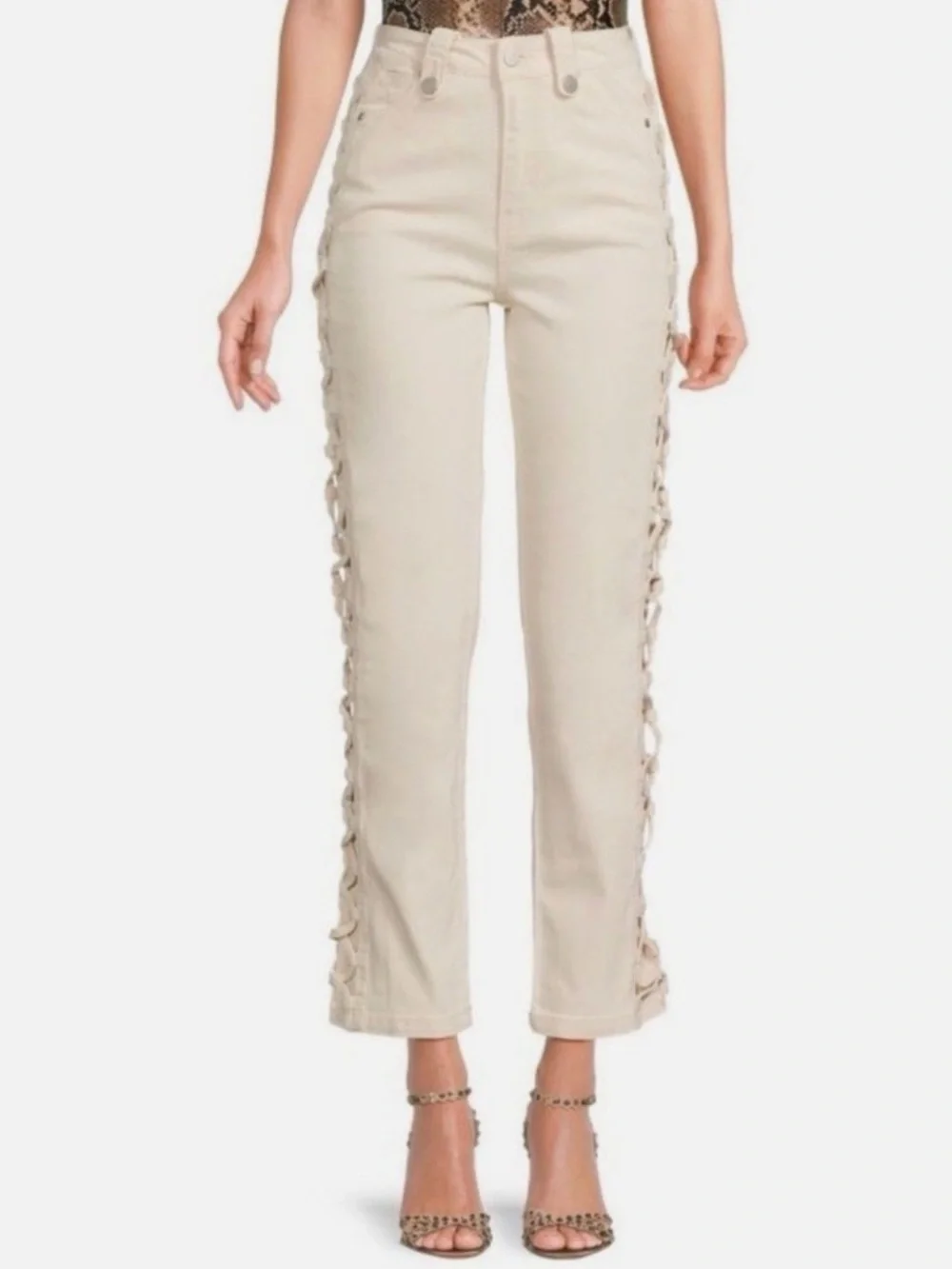 HABITUAL Cable Ankle Straight Leg Jean in Ecru Size 28